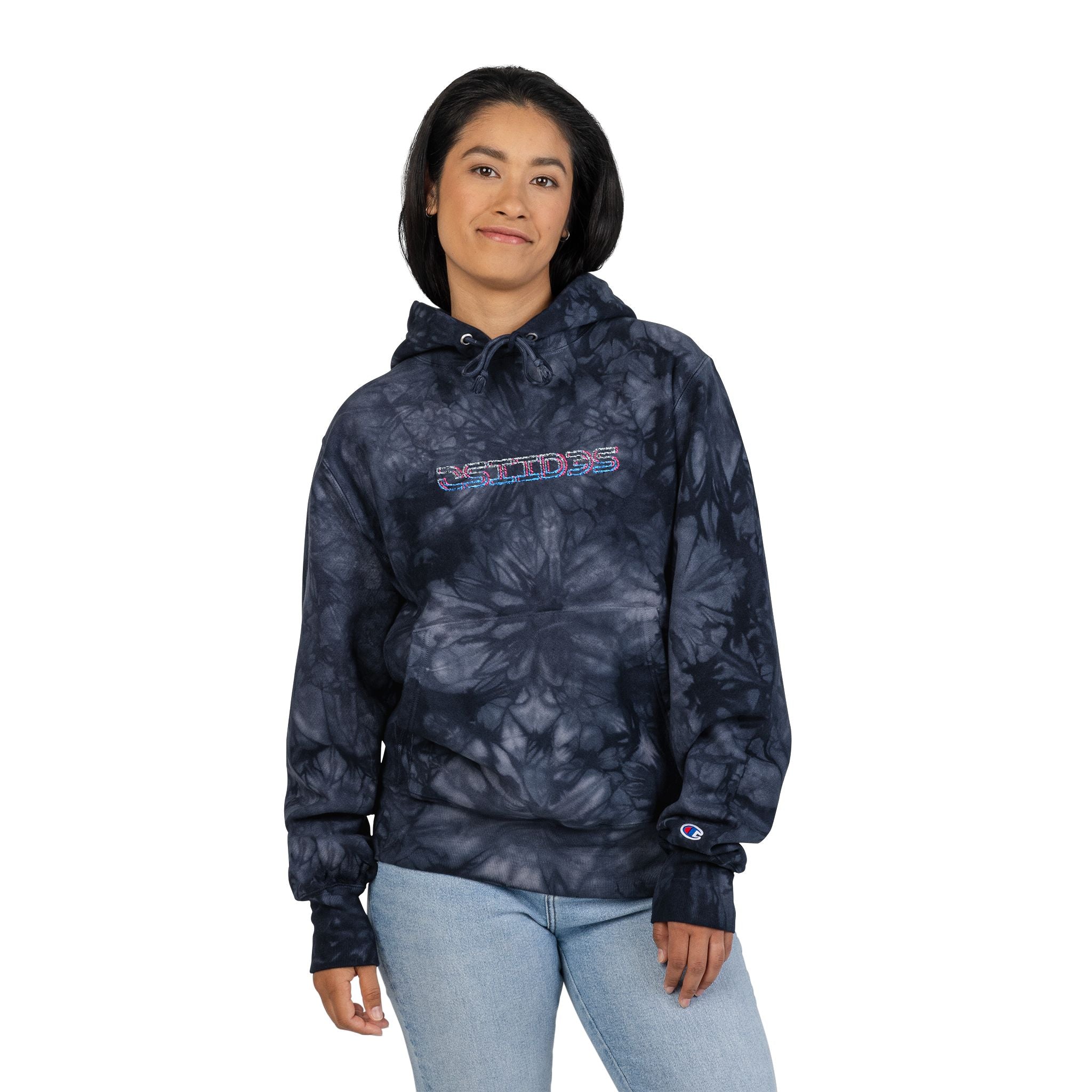 Tie-Dye Champion Hoodie — Embroidered Logo Pullover