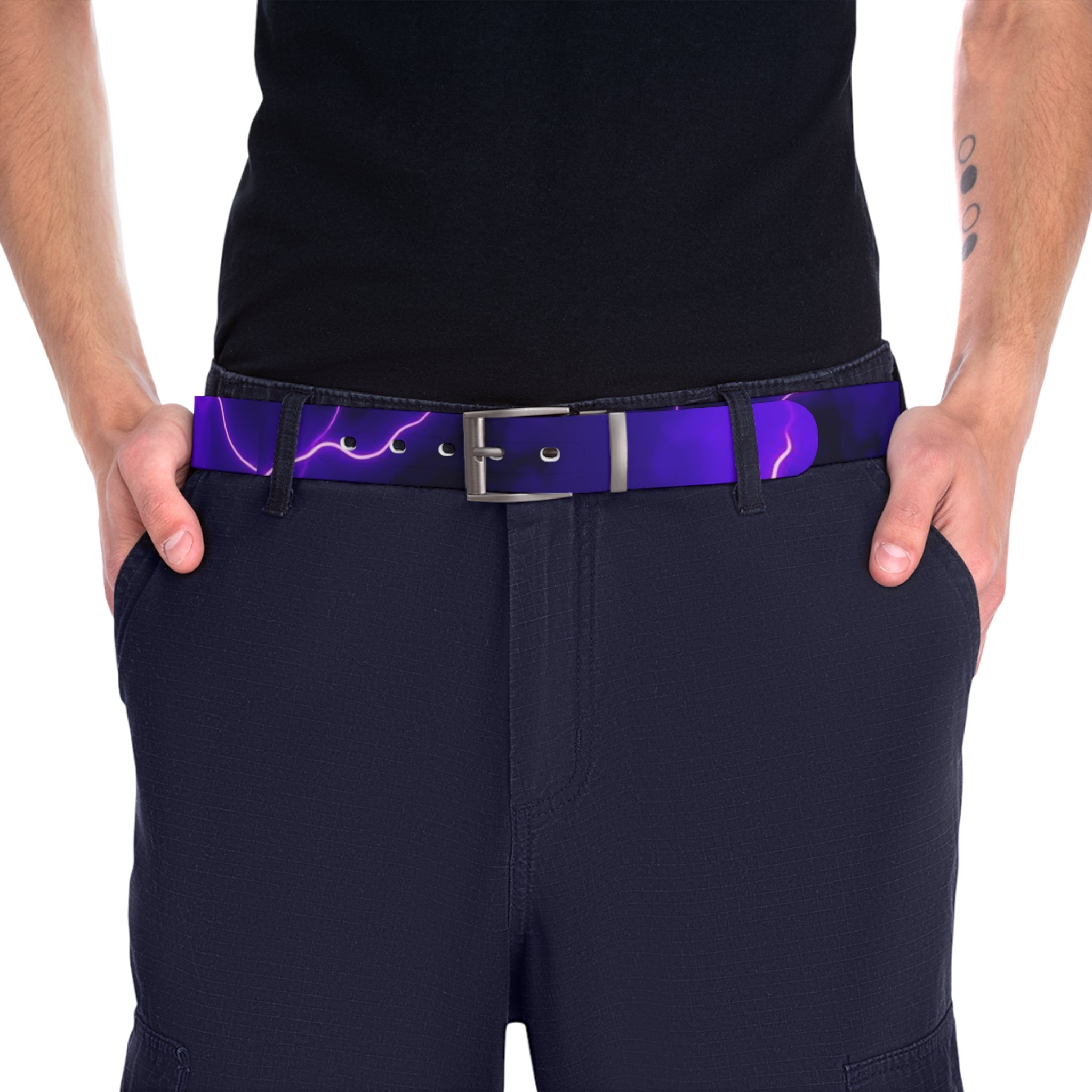Purple Lightning Belt — Electric Neon Lightning Print Accessory by Printify
