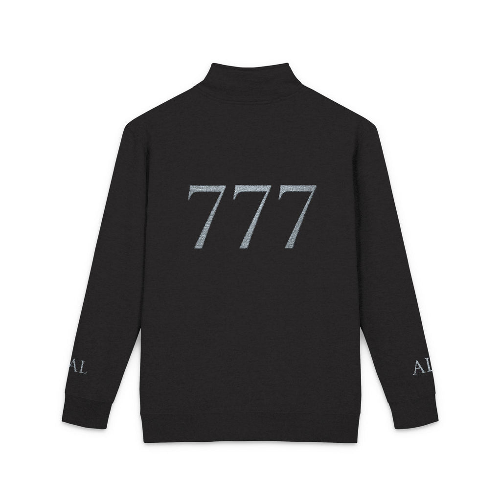 Embroidered 777 Fleece Pullover — Grey Half-Zip Casual Sweatshirt