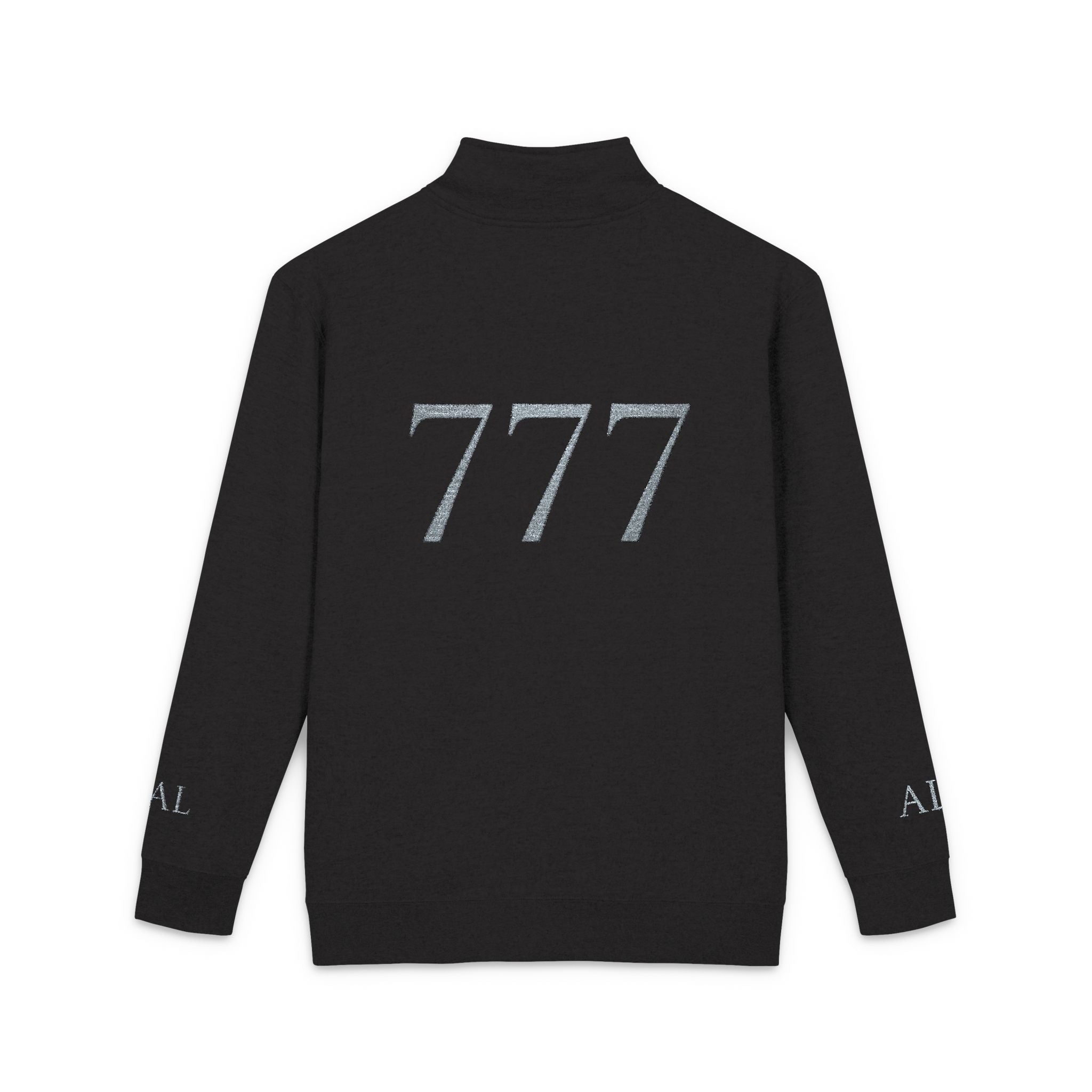 Embroidered 777 Fleece Pullover — Grey Half-Zip Casual Sweatshirt