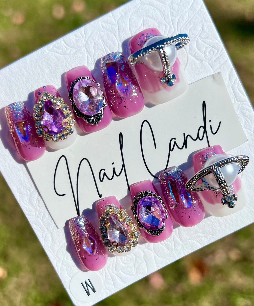 Handmade Purple Chunky Charm Nails
