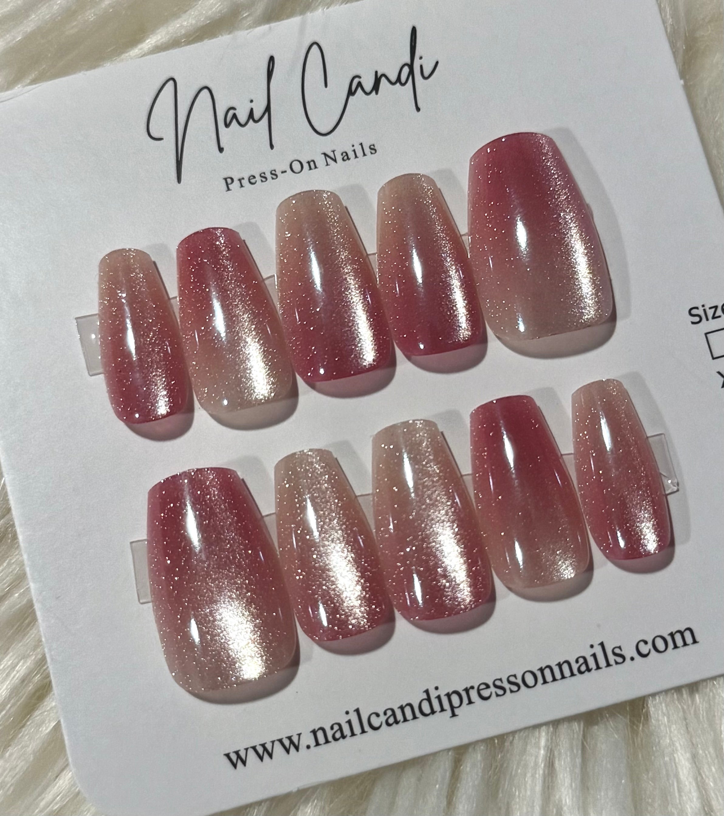 Semi-Handmade Baby Pink Cateye Nails