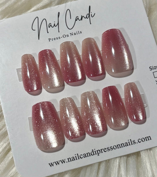 Semi-Handmade Baby Pink Cateye Nails