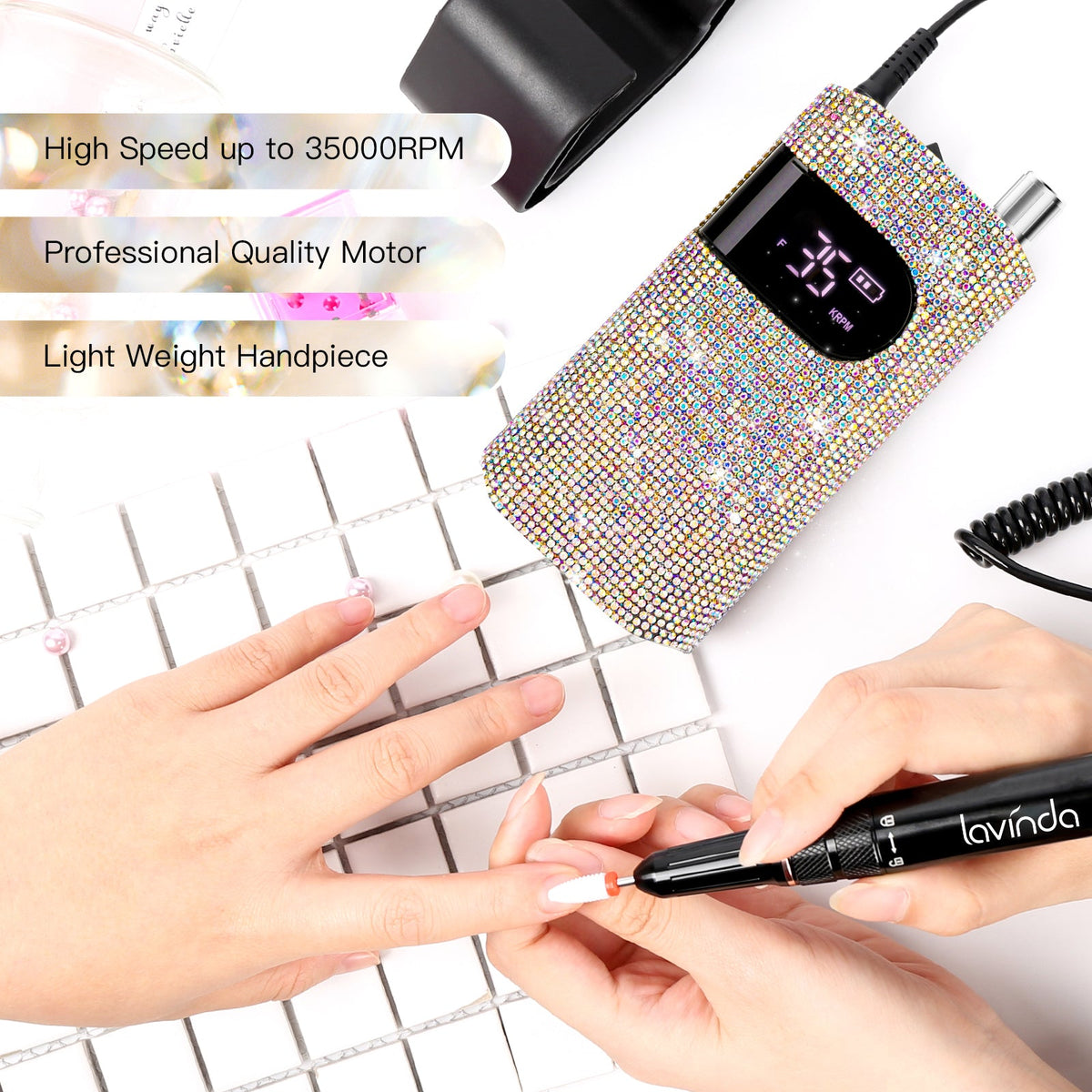 Wand™ Bling Nail Drill - Crystal Diamond - 35,000 RPM Rechargeable