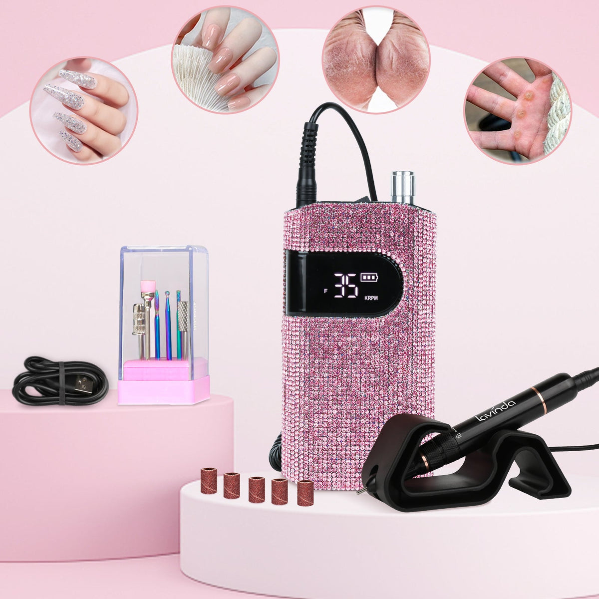 Wand™ Nail Drill - Pink Diamond - 35,000 RPM Rechargeable