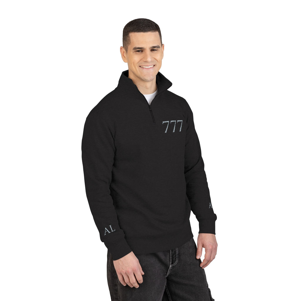 Embroidered 777 Fleece Pullover — Grey Half-Zip Casual Sweatshirt