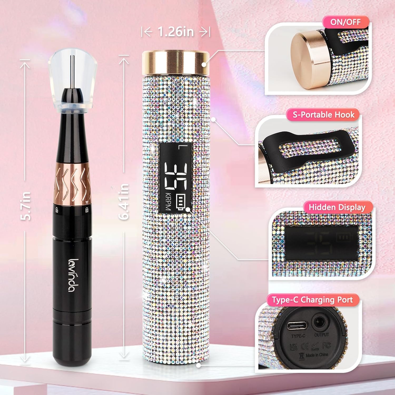 Crown™ Nail Lamp & Wand™ Lite Drill Bundle - Crystal Diamond by Lavinda