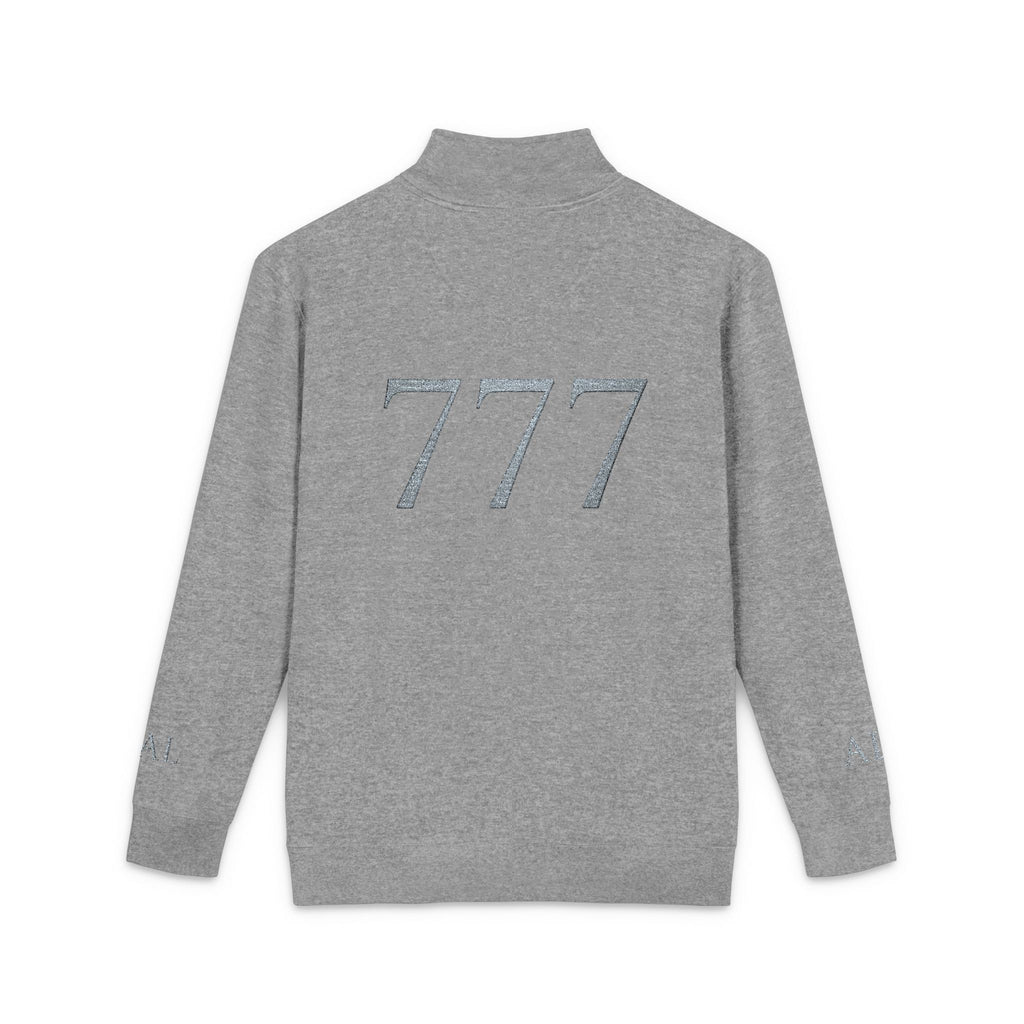 Embroidered 777 Fleece Pullover — Grey Half-Zip Casual Sweatshirt