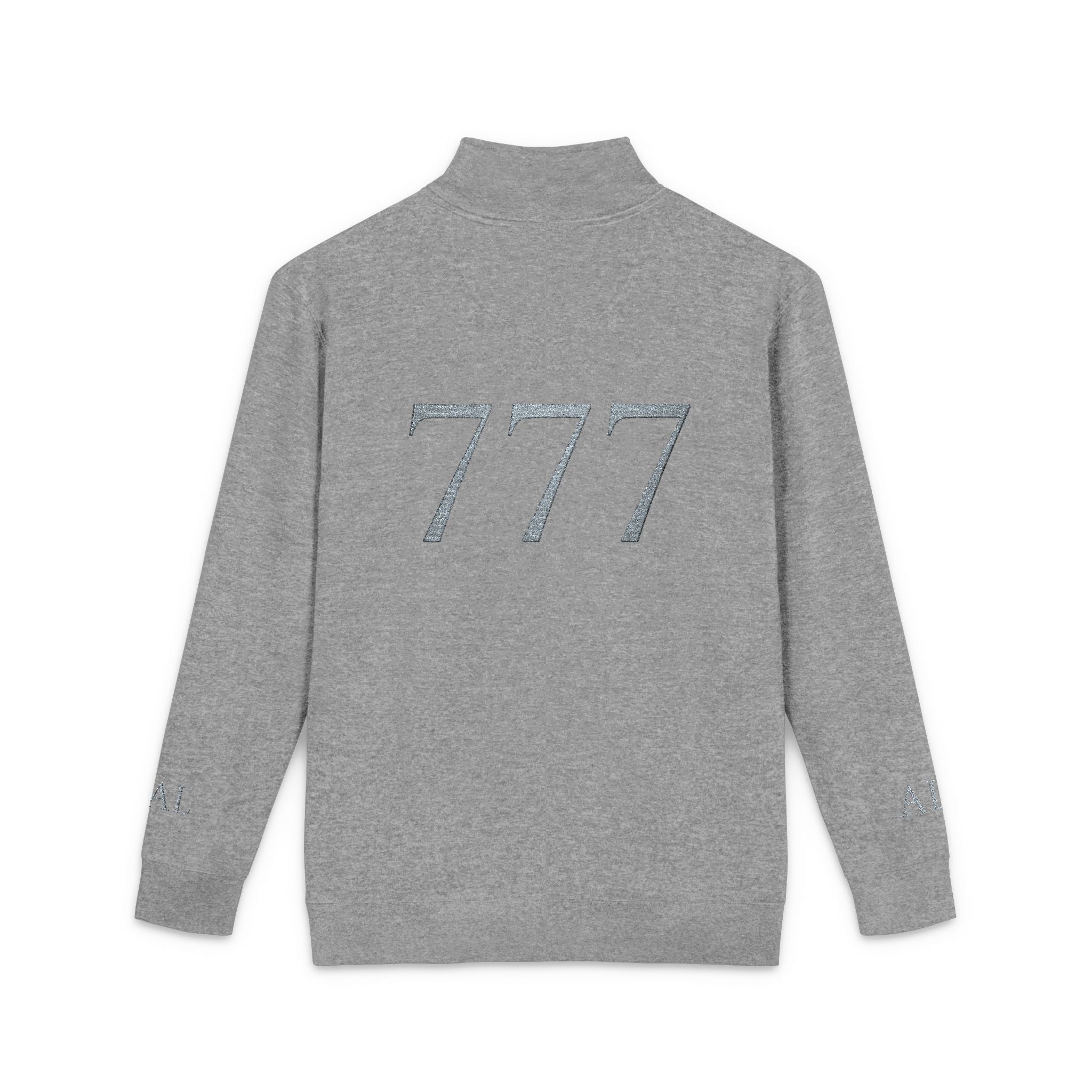 Embroidered 777 Fleece Pullover — Grey Half-Zip Casual Sweatshirt