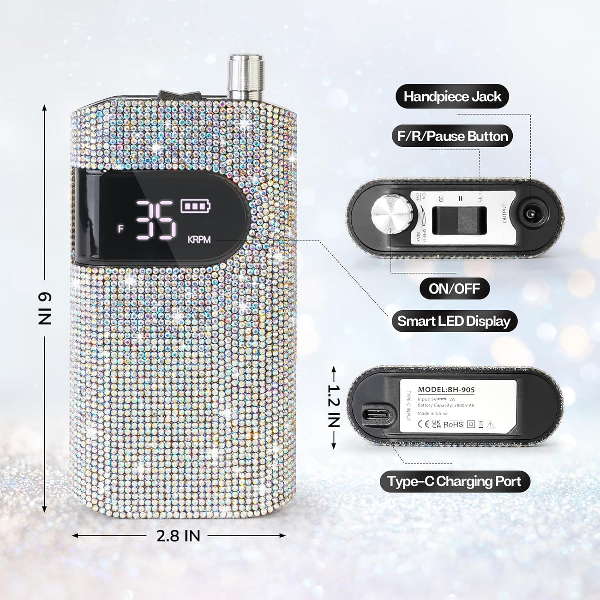 Crown™ Nail Lamp & Wand™ Nail Drill Bundle – Crystal Diamond