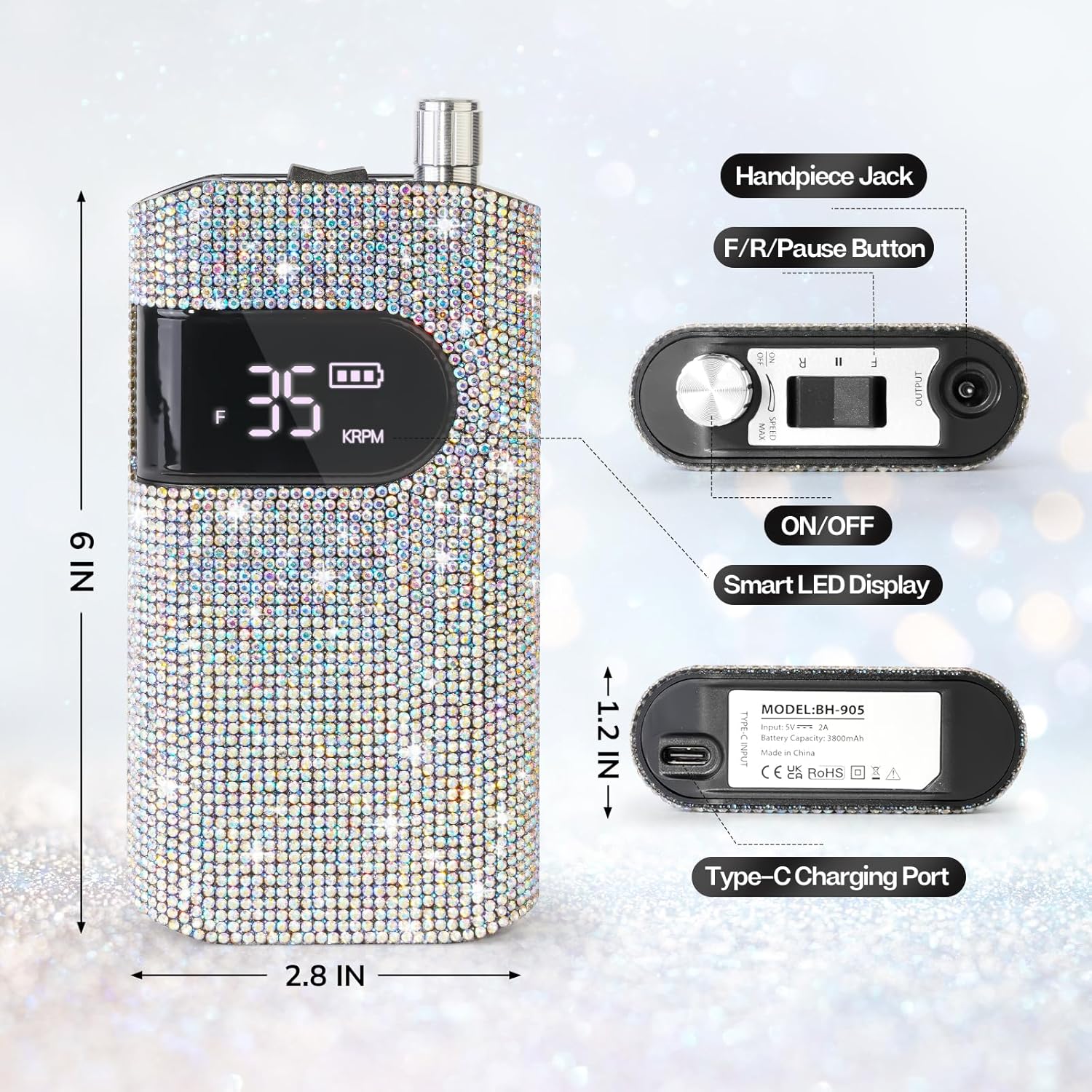 Crown™ Nail Lamp & Wand™ Nail Drill Bundle – Crystal Diamond by Lavinda