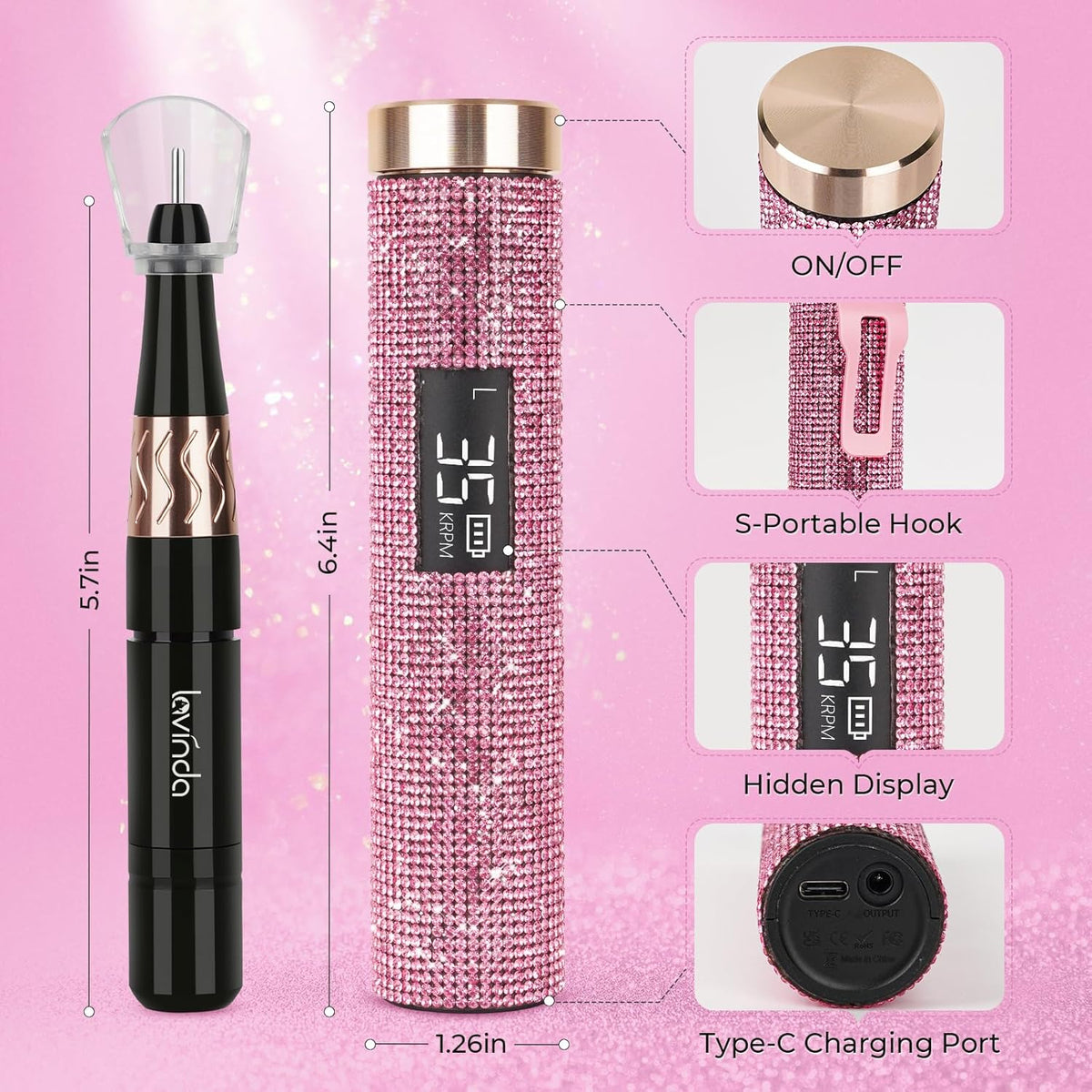 Crown™ Nail Lamp & Wand™ Lite Drill Bundle - Pink Diamond