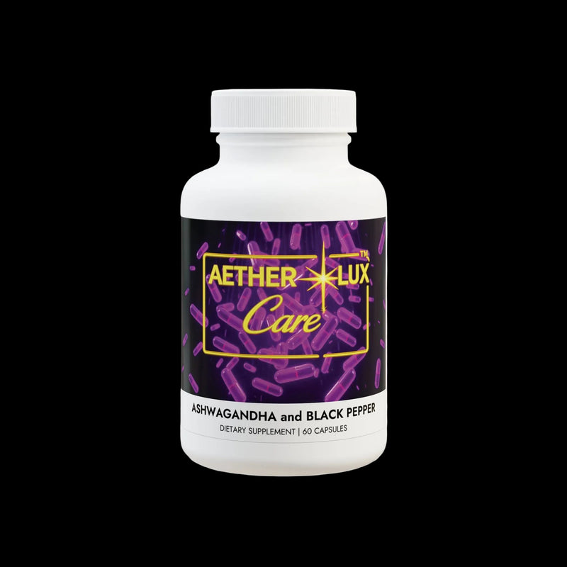 Supplement bottle with purple label on a white background