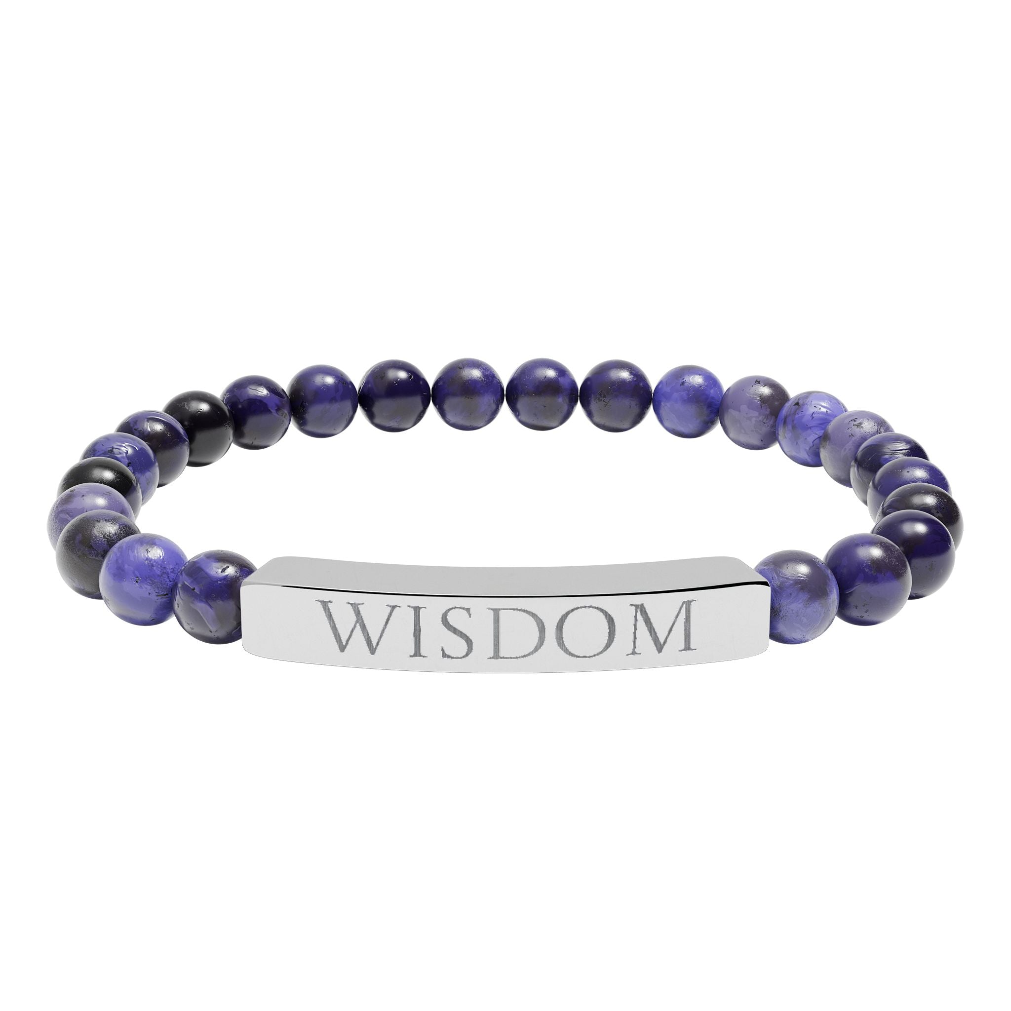 Engraved "WISDOM" Natural Stone Bead Bracelet — Stretch Bar Bracelet