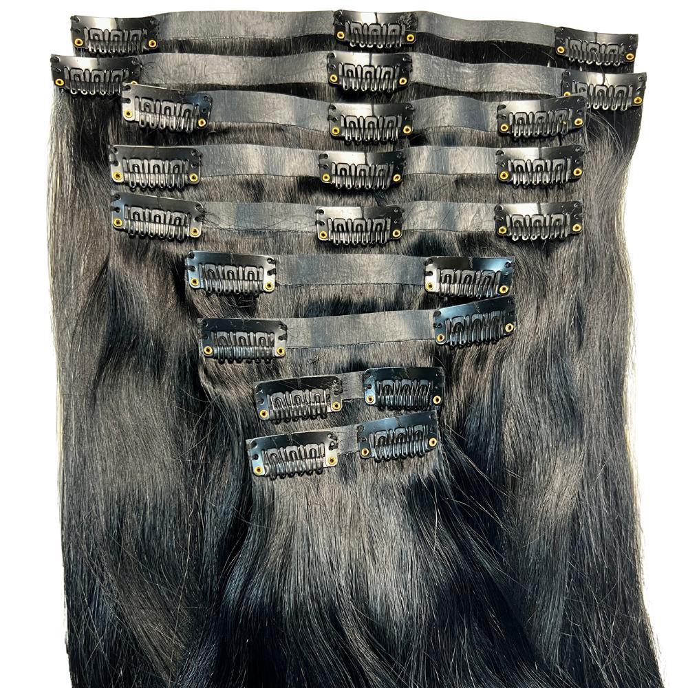 Natural Black Seamless Clip-In 100% Human Hair Extensions by Private Label