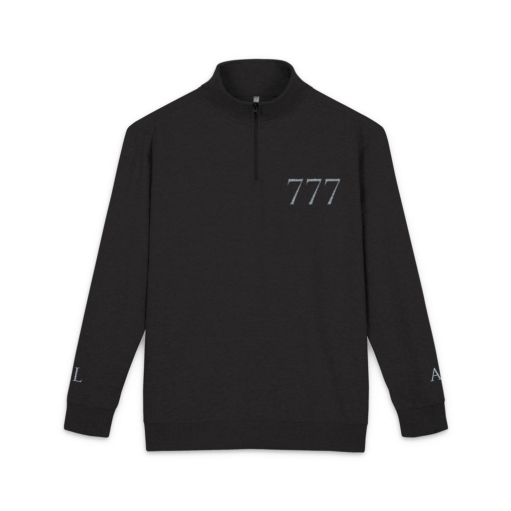 Embroidered 777 Fleece Pullover — Grey Half-Zip Casual Sweatshirt