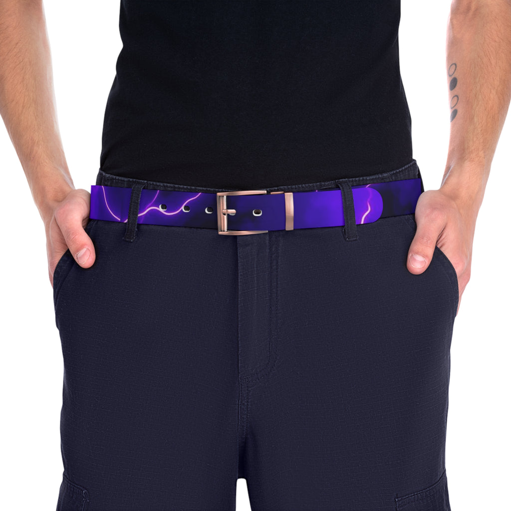 Purple Lightning Belt — Electric Neon Lightning Print Accessory by Printify