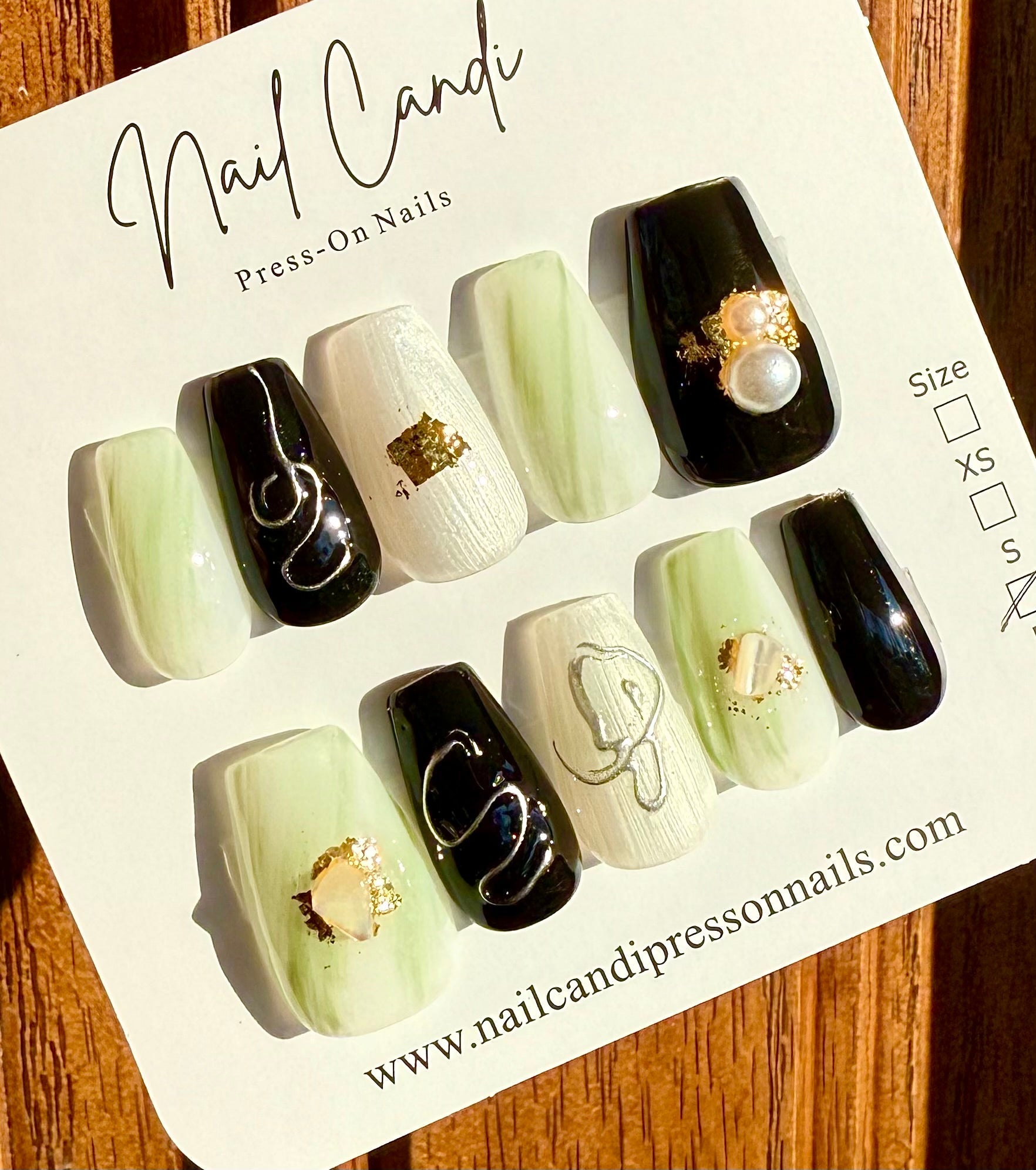 Handmade Medium Coffin Mint & Black Nails