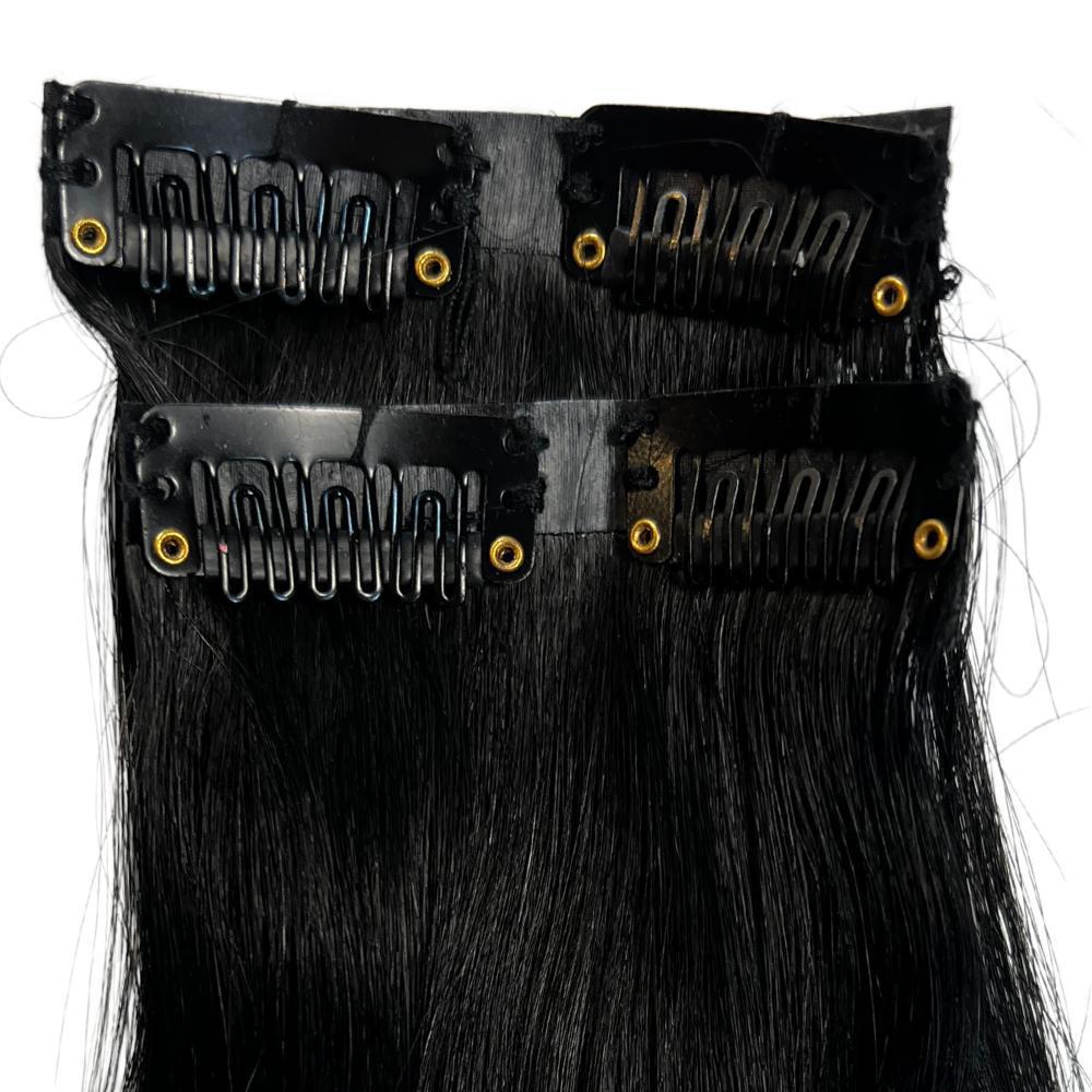 Jet Black Seamless Clip-In 100% Human Hair Extensions by Private Label