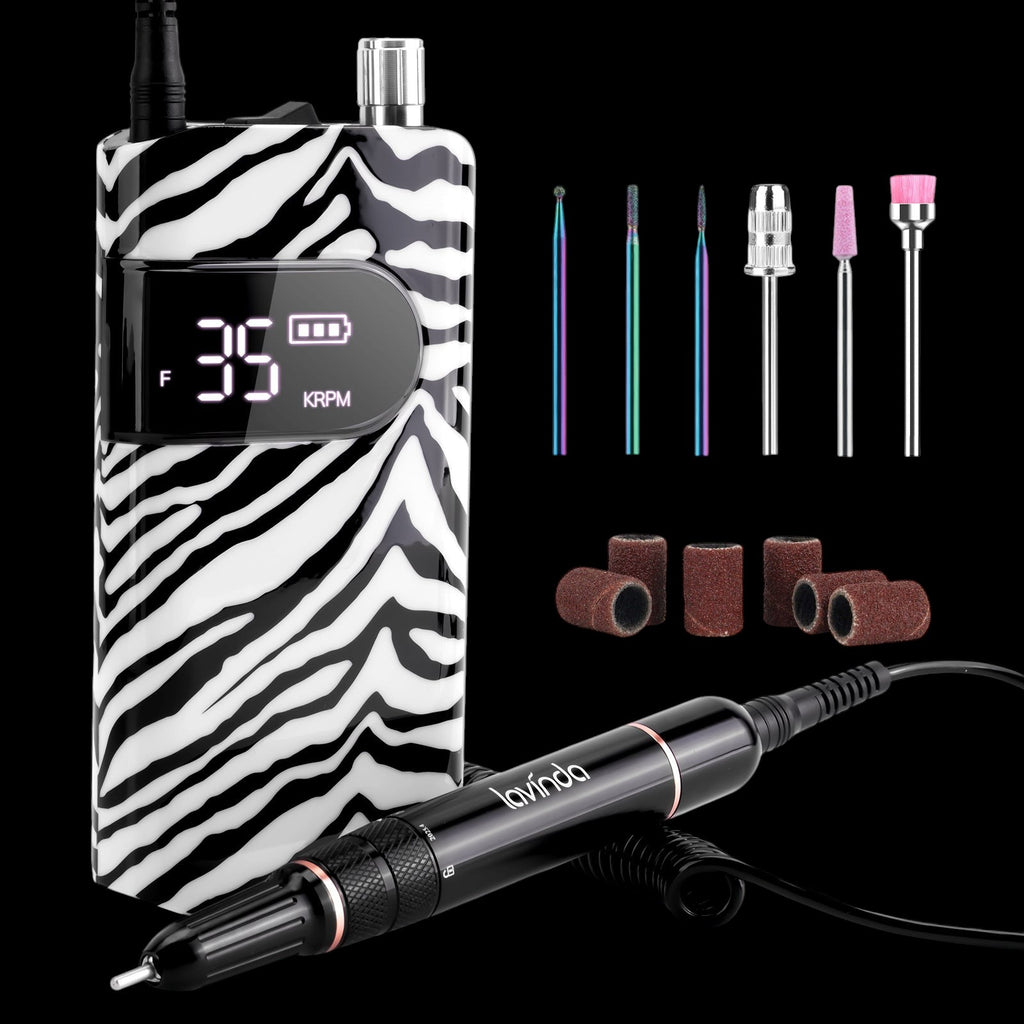 Wand™ Nail Drill - Zebra Print - 35,000 RPM Rechargeable by Lavinda