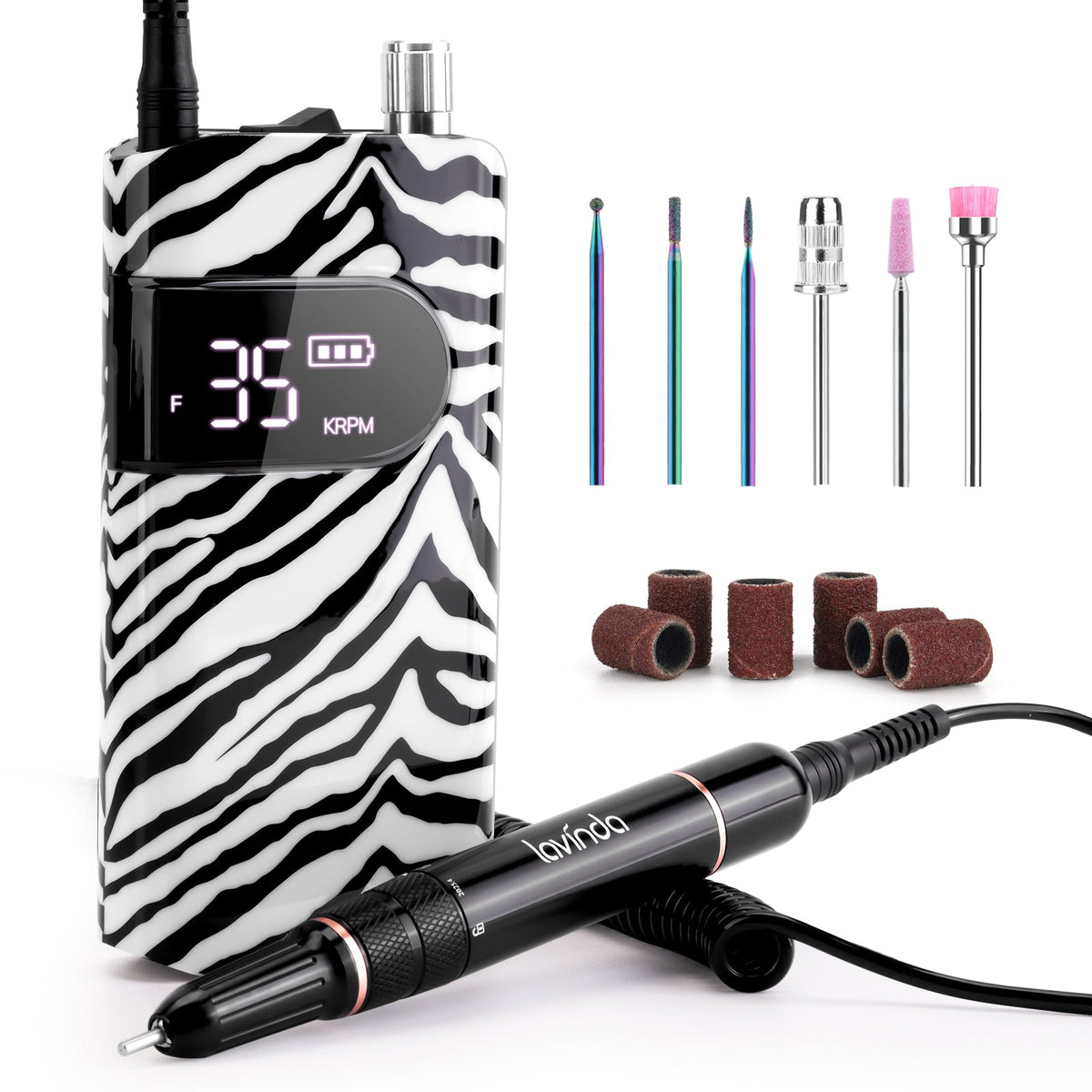 Wand™ Nail Drill - Zebra Print - 35,000 RPM Rechargeable