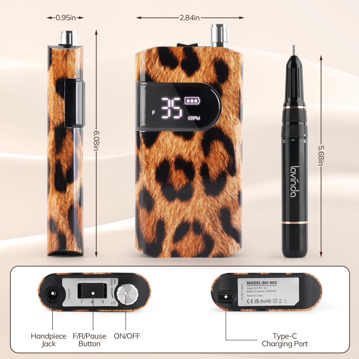 Wand™ Nail Drill - Leopard Print - 35,000 RPM Rechargeable