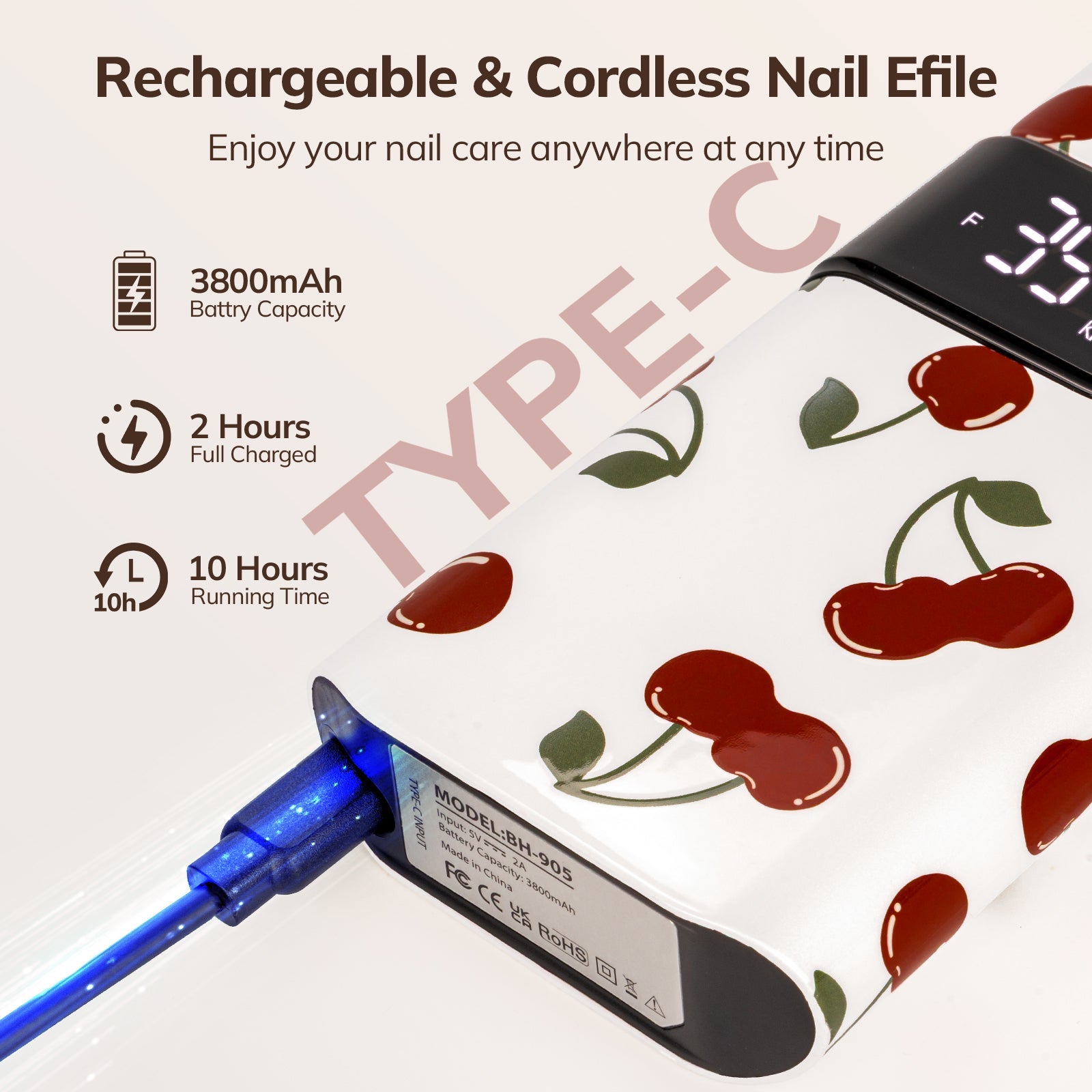 Crown™ Nail Lamp & Wand™ Nail Drill Bundle - Cherry Print by Lavinda