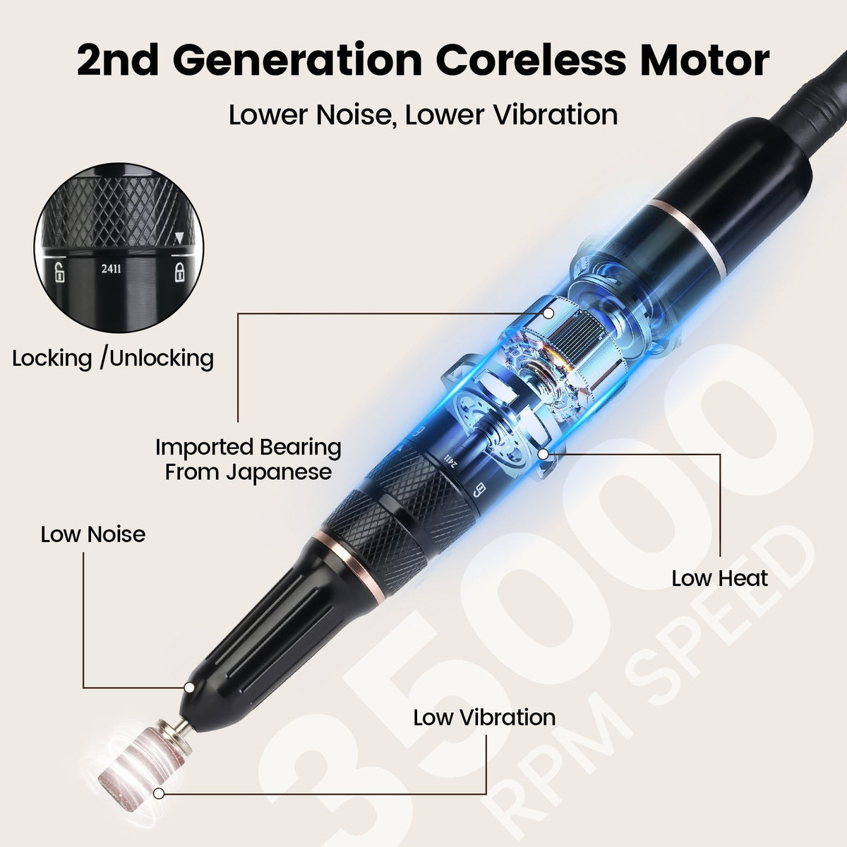 Wand™ Nail Drill - Zebra Print - 35,000 RPM Rechargeable by Lavinda