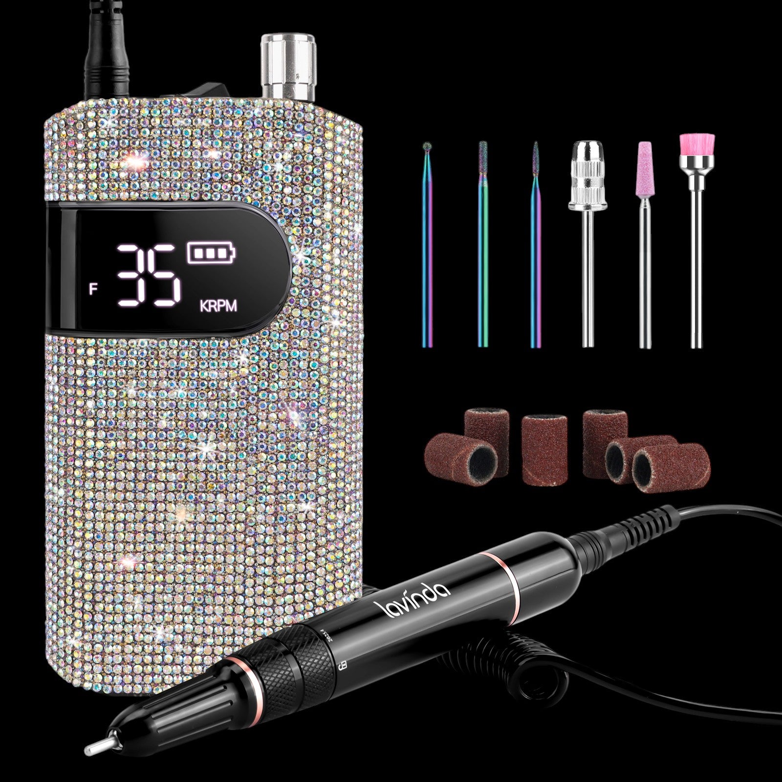 Wand™ Bling Nail Drill - Crystal Diamond - 35,000 RPM Rechargeable by Lavinda