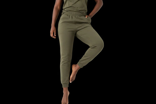 Khaki jogger pants on a white background