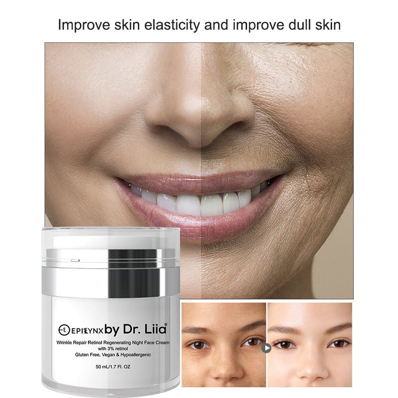 Wrinkle Repair Retinol Night Cream – Vegan, Gluten-Free, Regenerating Anti-Aging Moisturizer by EpiLynx