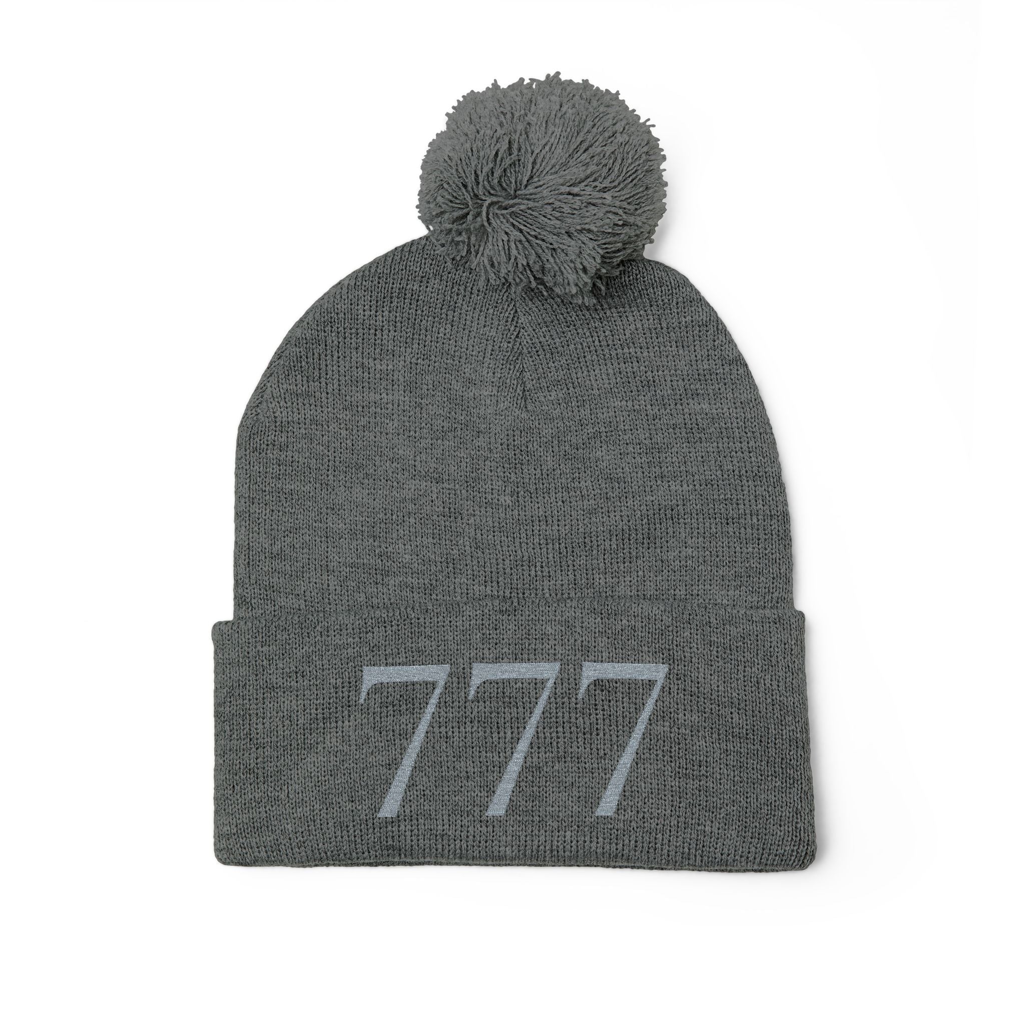 '777' Pom-Pom Knit Cap — Graphite Winter Beanie