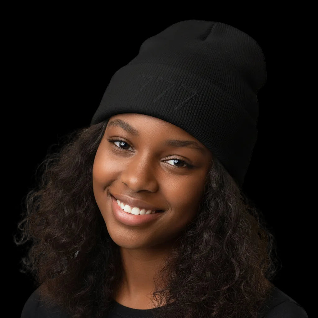 '777' Knit Beanie — Black - AetherLux.Shop