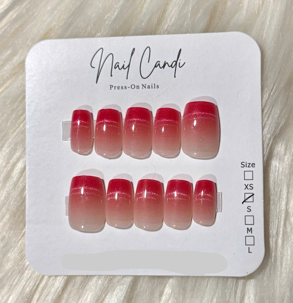 Semi-Handmade Short Pink Cateye French Nails
