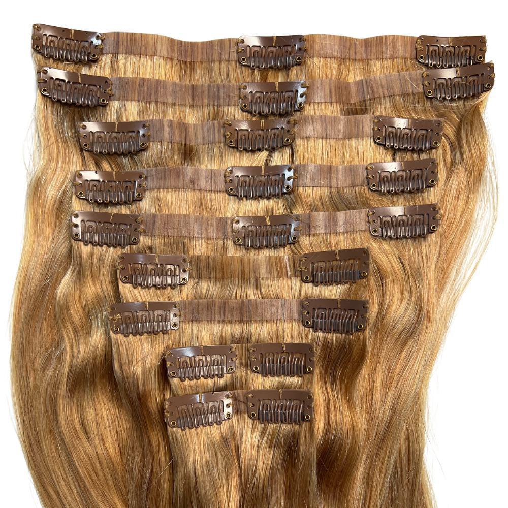 Honey Blonde Seamless Clip-In 100% Human Hair Extensions by Private Label