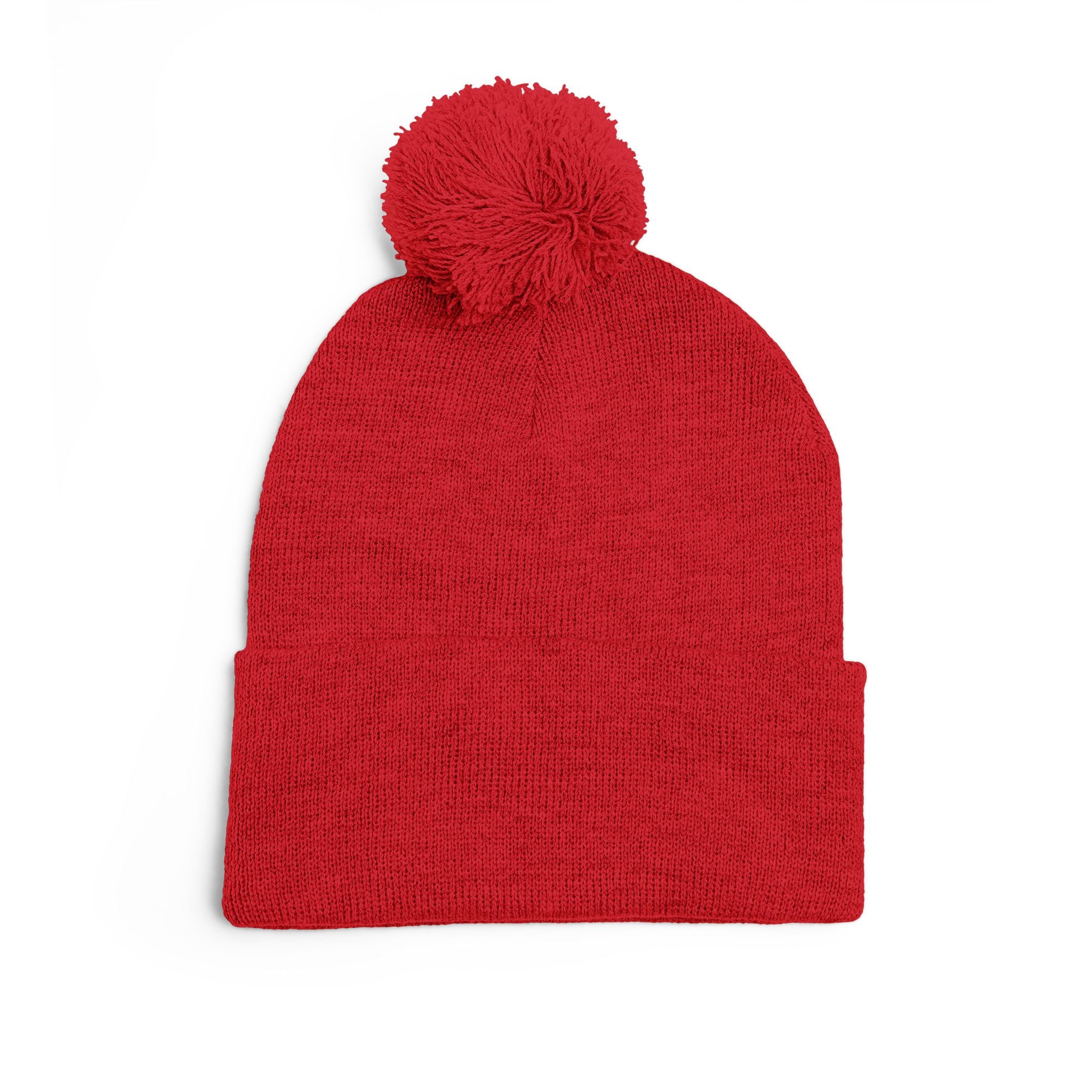 '777' Pom-Pom Knit Cap — Red Winter Beanie
