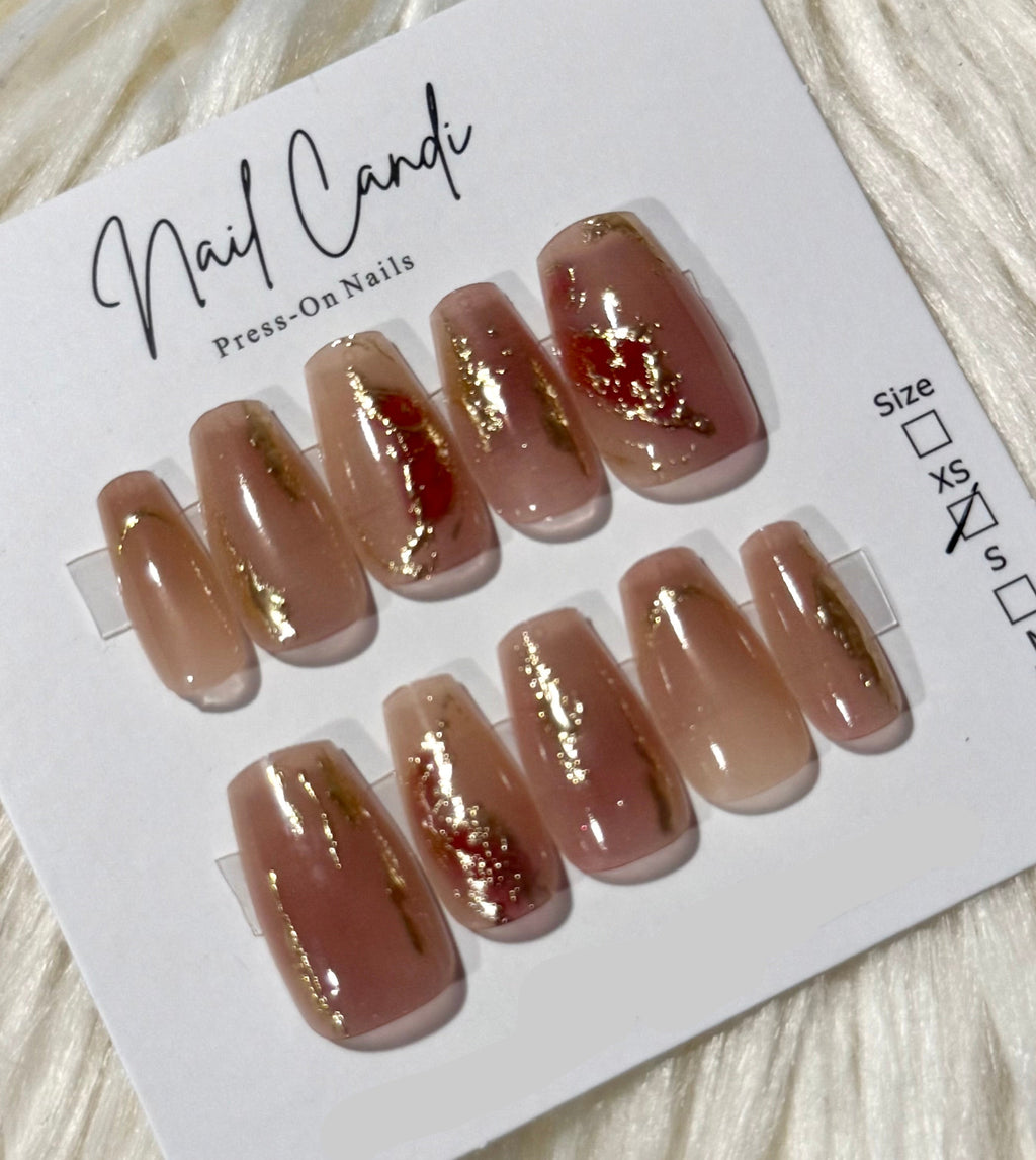 Semi-Handmade Medium Nude Butterfly Nails