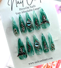 Handmade Gothic Marble Green Stiletto Nails