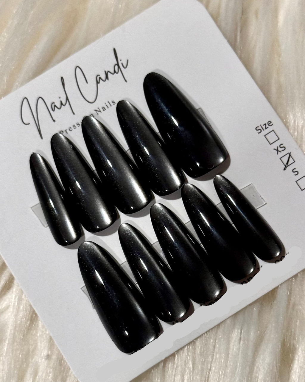 Semi-Handmade Long Smoke Gray Cateye Nails