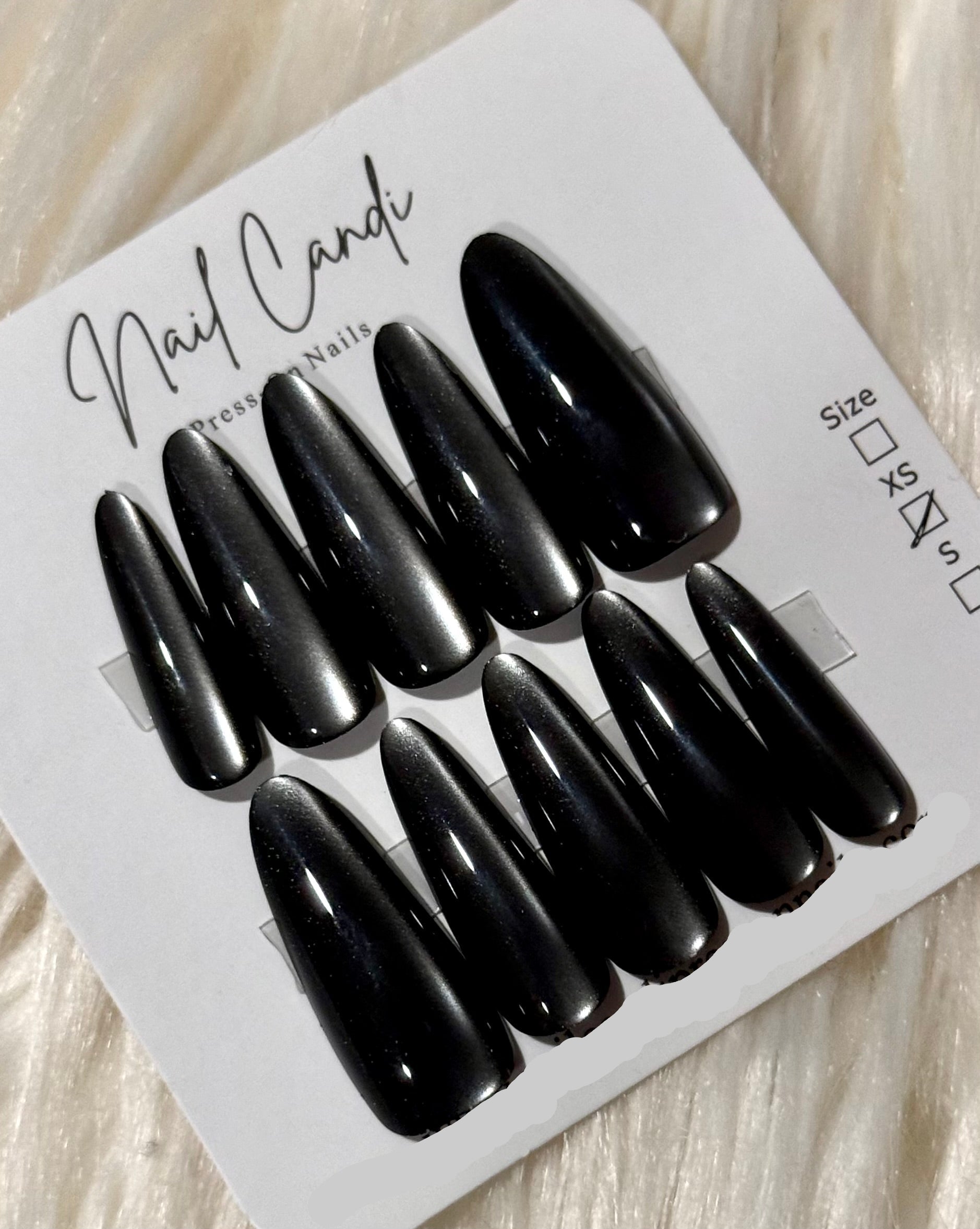 Semi-Handmade Long Smoke Gray Cateye Nails