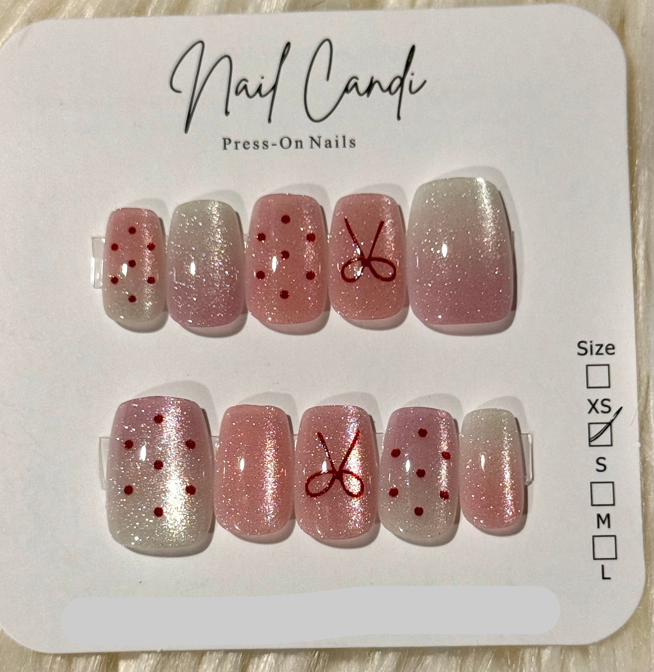 Semi-Handmade Short Pink Bow Polka Dot Nails