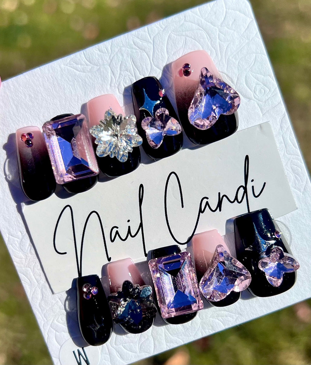 Handmade Black Pink Junk Nails
