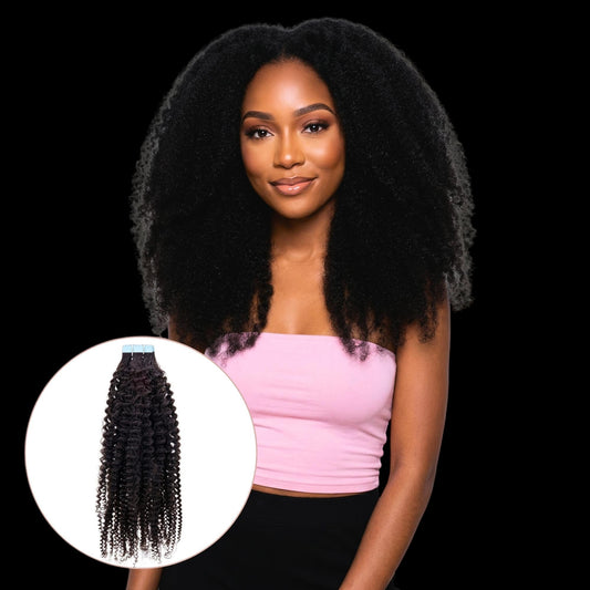 Afro Kinky Coily 100% Human Hair Tape In Extensions by Private Label