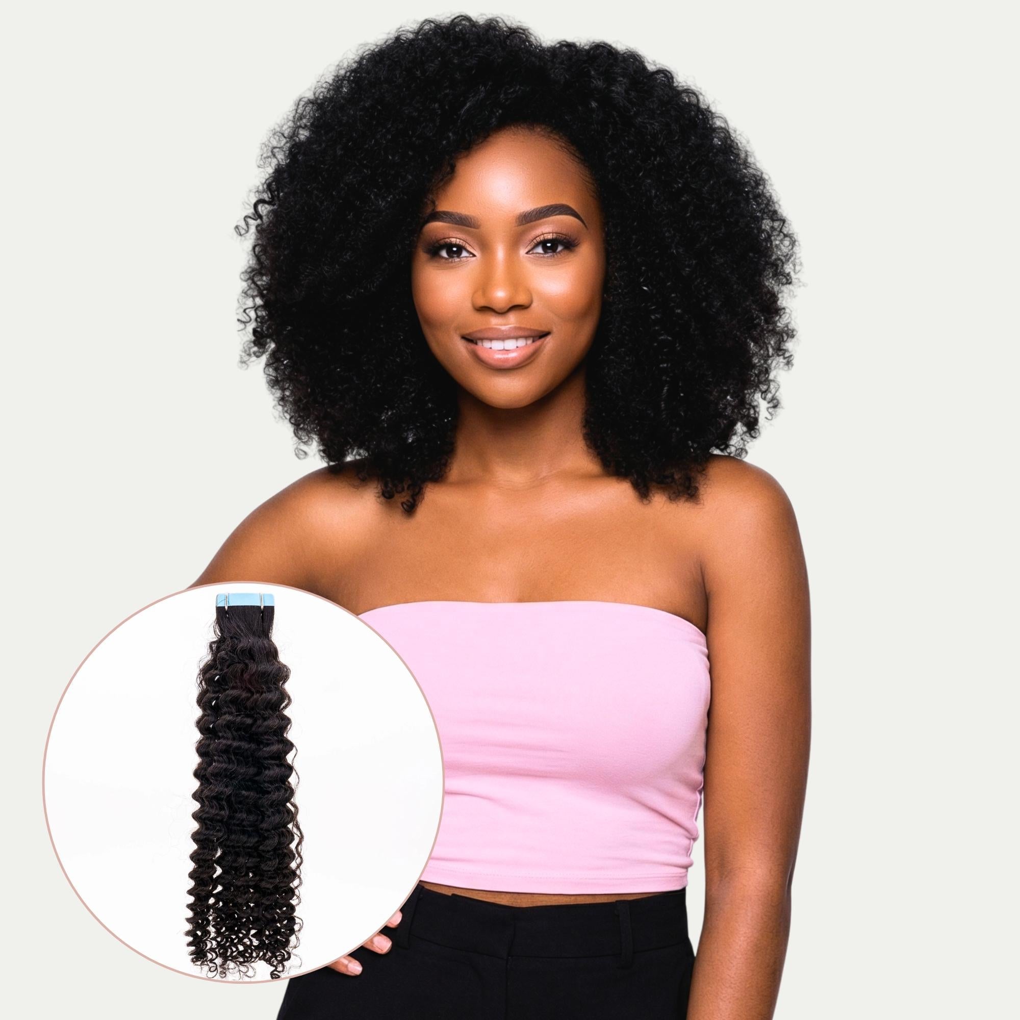 Afro Kinky Curly 100% Human Hair Tape In Extensions by Private Label