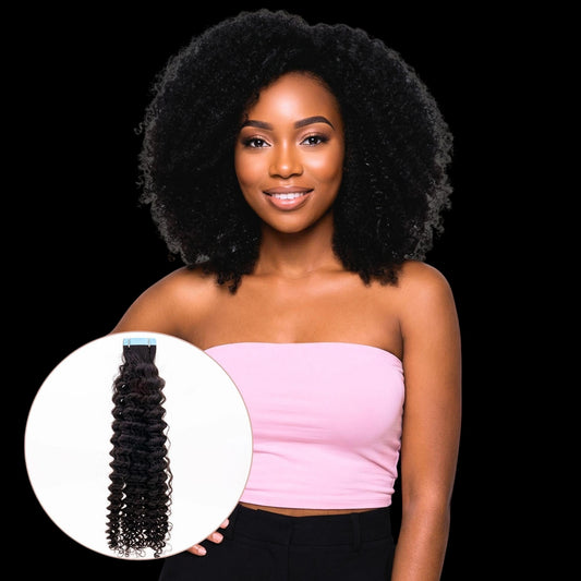 Afro Kinky Curly 100% Human Hair Tape In Extensions by Private Label