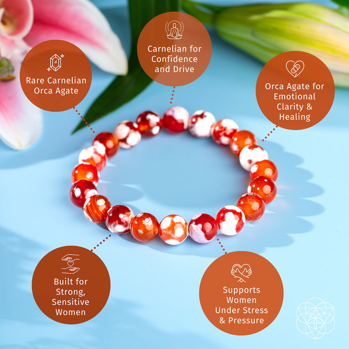Feminine Force – Carnelian Orca Agate Bracelet by Conscious Items