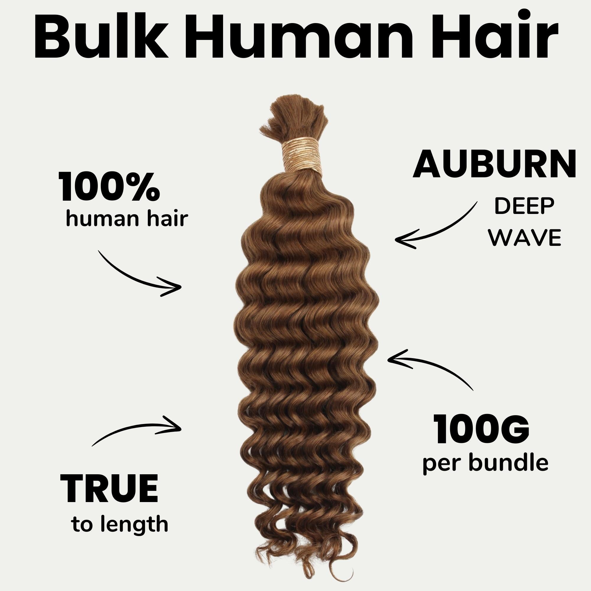 Auburn Deep Wave Bulk 100% Human Braiding Hair by Private Label
