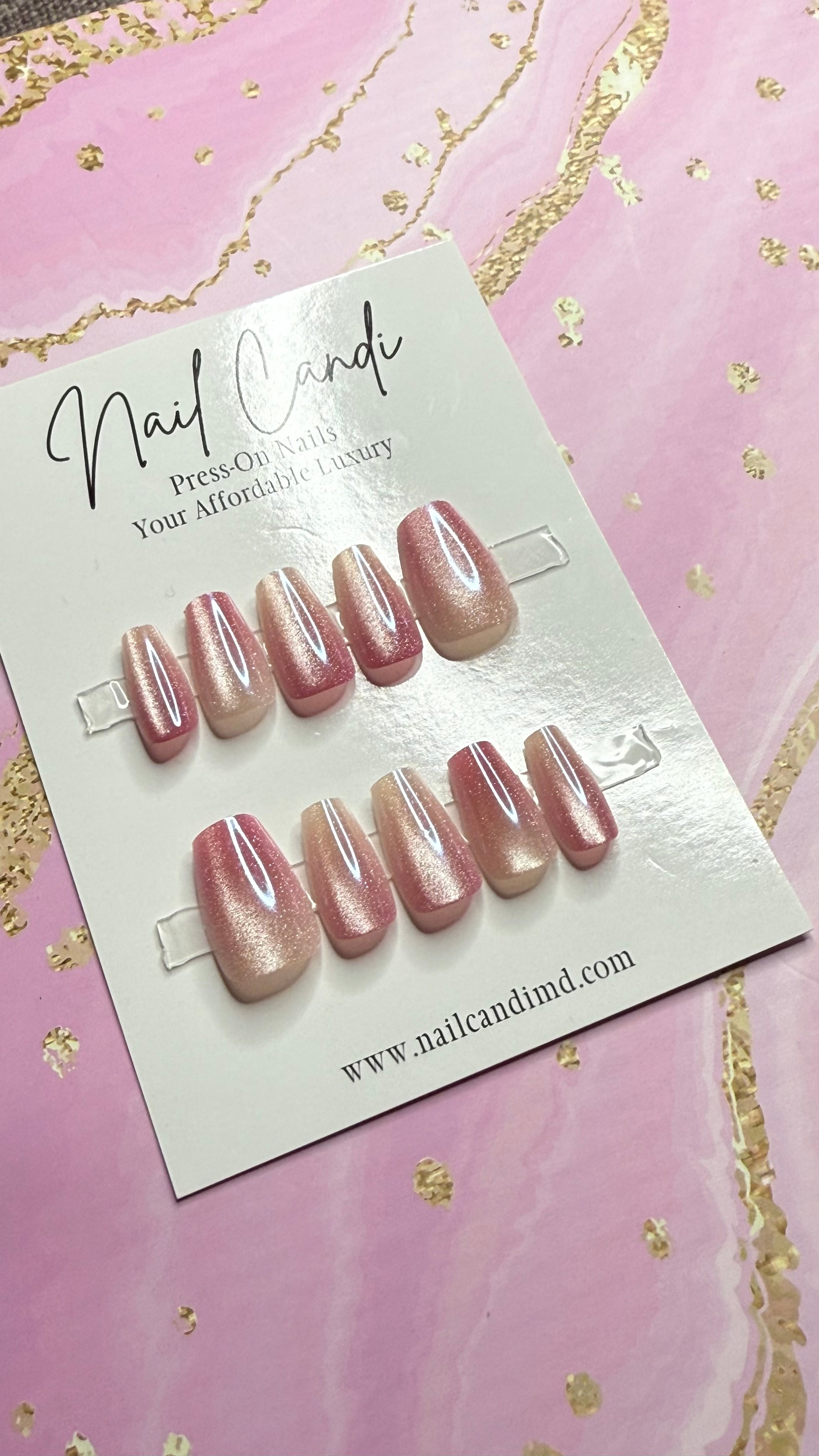 Semi-Handmade Baby Pink Cateye Nails
