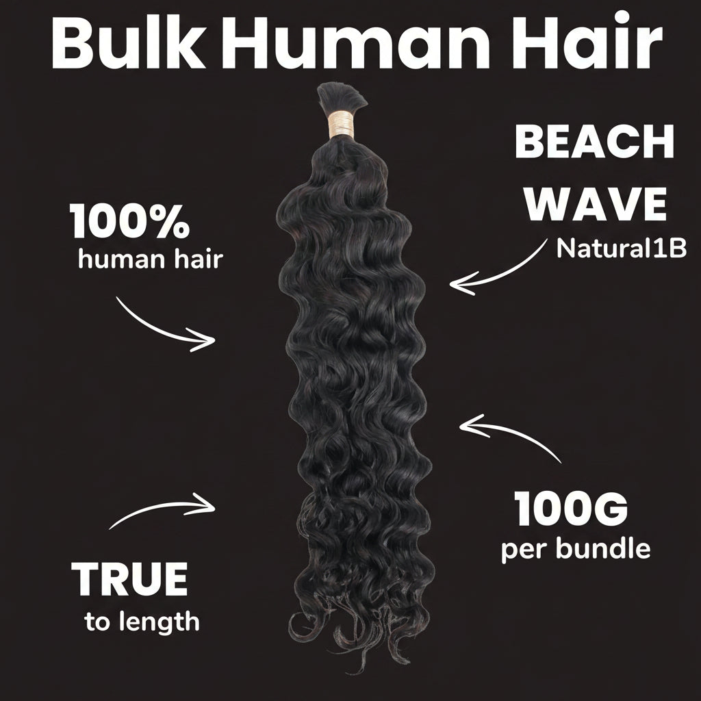 Beach Wave Bulk 100% Human Braiding Hair by Private Label