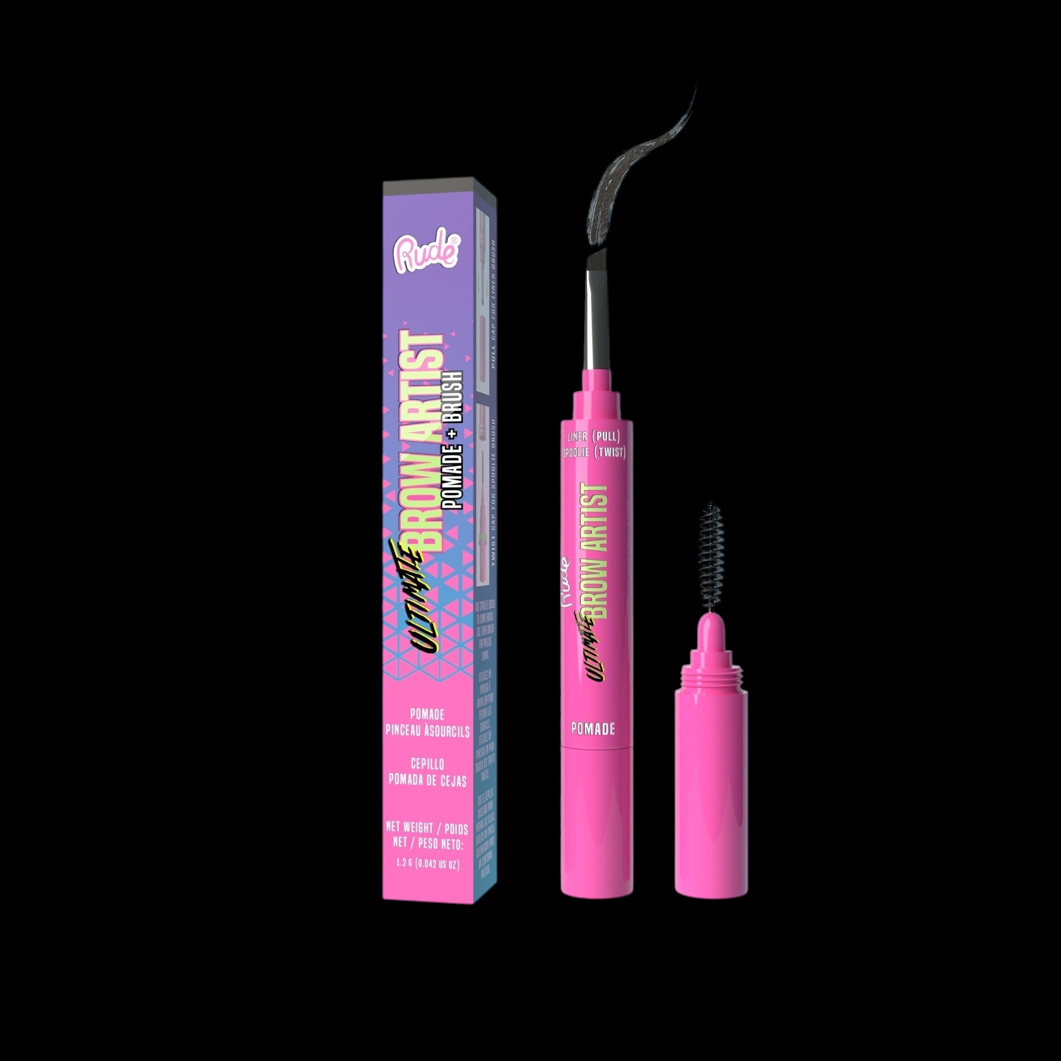 RUDE Ultimate Brow Artist Pomade and Brush - Black Brown by VYSN